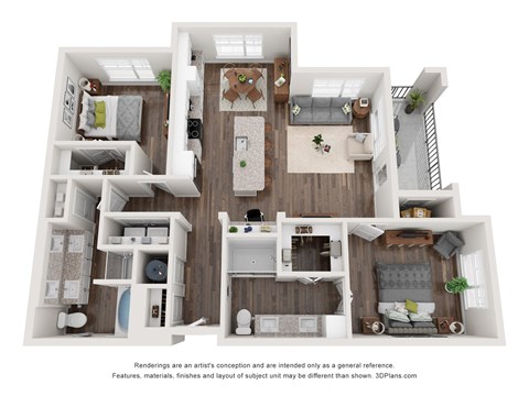 Floor plan for 2 beds, 2 baths, 1238 sqft